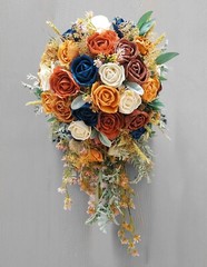 Burnt Orange Navy Bridal Bouquet Fall Colors Wedding Flowers Sola Wood Cascade