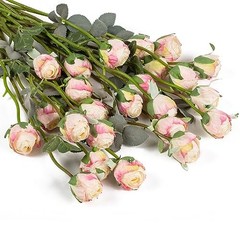 24pcs Artificial Flowers Fake Silk Rose with Long Stem for DIY Cream Pink