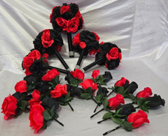 Red & Black Bouquet Set With Rhinestone around the Handle Wedding Bouquet Set