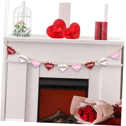 4.5 FT Valentines Garland for Decorations, Wood Love XOXO KISS Garland Heart