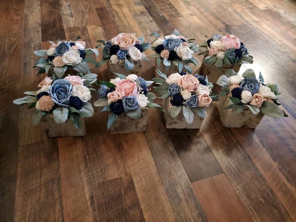 8PC Dusty Blue Pink Navy Sola Box Centerpiece Sola Wood Wedding Table Flowers