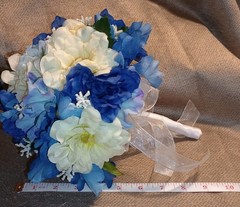 NEW Artificial Asst Blues/Off White Flowers Bride Wedding Round Clutch Bouquet