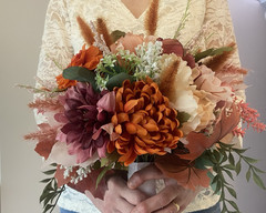 Beautiful Bridal Wedding Bouquet Budget Handmade Faux Floral Orange Purple Pink