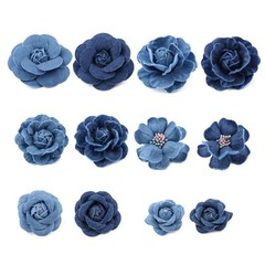 Set of 5 Korean Denim Flower Appliques for Hats, Dresses, and Home Decor