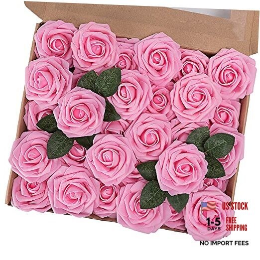 Artificial Flower Rose, 30pcs Real Touch Artificial Roses for DIY Pink