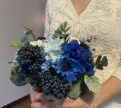 Bridal Wedding Bouquet Beautiful Budget Handmade Faux Flowers White Blue Green