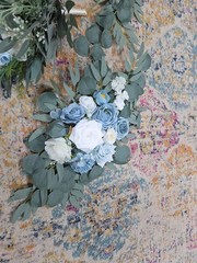 Dusty Blue Wedding Bouquet for Bride Blue and White 2 Pc Arch NEW