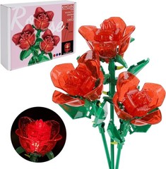 Artistic 3-Flower Rose Building Set with LED Lights – Gift for Her & Loved Ones