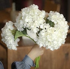 5PCS 15.4In Artificial Hydrangea Silk Flowers Bouquet Faux Hydrangea 5pc-white