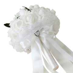 Wedding Bouquet Bridal Bridesmaid Artificial Silk Rose Flowers with Lace Fake Fl