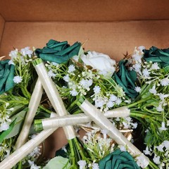 Elegant 7″ Bridesmaid Bouquets Set of 6 – Emerald White Roses Gold Accents