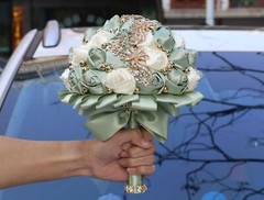 Handmade Wedding Bouquet with Golden Rhinestone Brooch Pearl Bridal Bouquet f…