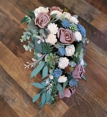 Pink Mauve Dusty Blue Succulent Cascade Bridal Bouquet Sola Wood Wedding Flowers