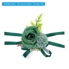 2Pcs Artificial Corsage Wristlet Flower Wrist Prom Corsage Dark Green