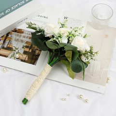 Set of 6 Ivory White Artificial Rose Eucalyptus Bouquets for Weddings