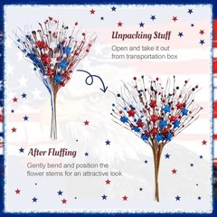 6 Pack 4th of July Patriotic Artificial Berry Stem Picks Red White and Blue