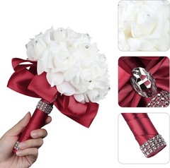 Ramo Grande De Flores De Novia Artificial Con Rosas Dama De Honor Bodas Fiestas