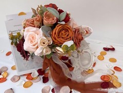 Burnt Orange Wedding Bouquet, Artificial Flowers Bridal Cascading Bouquets, V…