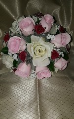 Wedding 2 pc bridal bouquet ivory or white pink roses burgundy silver & bout