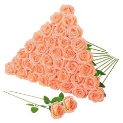 36 Pcs Artificial Roses with Long Stems, Fake Silk Rose Artificial Peach Pink