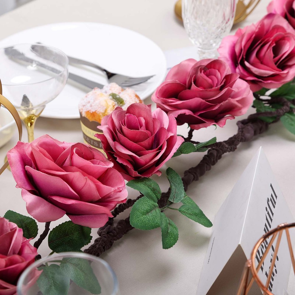 DUSTY ROSE 6 ft long Silk Rose Wedding Garland Leaves Bendable Wire Home Sale