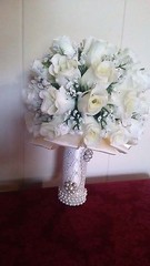 PEARLS AND MORE PEARLS ROSE WEDDING BOUQUET- IVORY/SILVER -2 PEARL BROOCHES