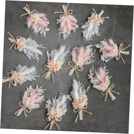 Mini Dried Flower Bouquet Set of 12, Small Bouquets, Bohemian Wedding Pink