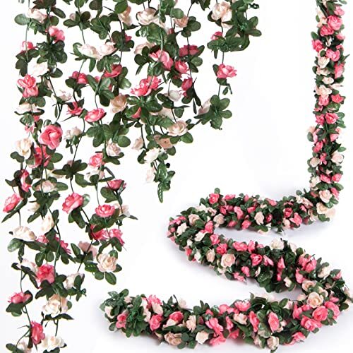 8 Pcs 66FT Flower Garland, Artificial Rose Vine 8 Vines 66FT Spring-pink-8pcs