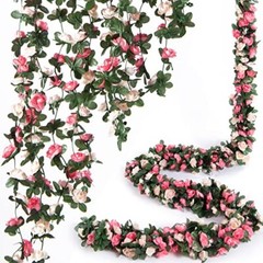 8 Pcs 66FT Flower Garland, Artificial Rose Vine 8 Vines 66FT Spring-pink-8pcs