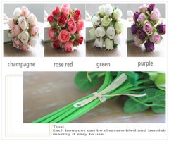 12Heads Rose Flowers Wedding Bouquet Silk Floral Artificial Flowers Home Decor