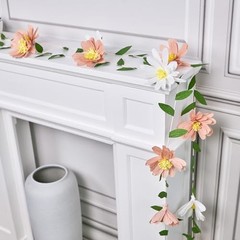 2PCS Paper Flower Garland, Paper Leaves Banner Vine Flowers with Lotus Pink