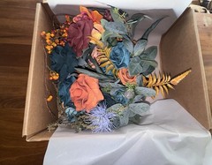 Ling’s Moment Teal and Burnt Orange Brides Bouquet NEW