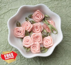 Ruwado Peach Satin Roses with Leaves