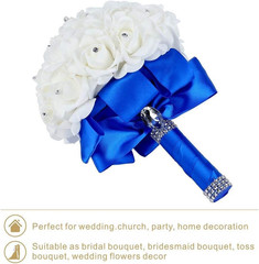 Wedding Bouquet, Handmade Blue Bridesmaid Bouquet Bridal Bouquet with Crystal…