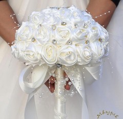 Bridal Wedding Bouquet Bling Brooch Flower Wedding Quinceanera(Ivory, 9.8″)