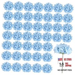 46 PCS Hydrangea Artificial Flowers Silk Hydrangea Heads with Stems, Bule Blue
