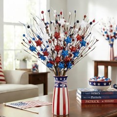 6 Pack 4th of July Patriotic Artificial Berry Stem Picks Red White and Blue