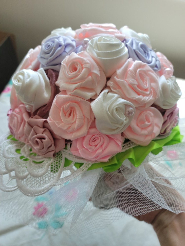 Handmade Bouquet from ribbons. Each flower is handmade. Diameter is 8 inch.