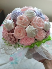Handmade Bouquet from ribbons. Each flower is handmade. Diameter is 8 inch.