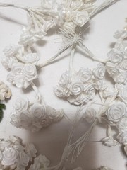 Vtg Forget Me Not Satin Ribbon Roses Flowers Wire Stem Millinery Crafts Lot
