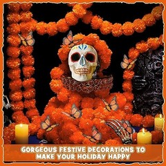 40 Pieces 5 ft Day of The Dead Marigold Garland Set Including 10 Pcs Long