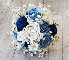 Dusty Blue Ivory Bridal Bouquet Sola Wood Rose Navy Bridesmaid Wedding Nosegay