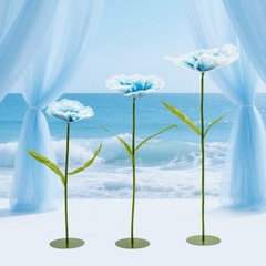 Artificial Flowers 3pcs Light Blue Wedding Aisle Decor With Base Adjustable Stem