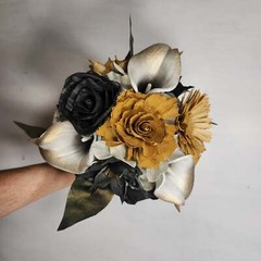 Gold Black Rose Calla Lily Sola Wood Bridal Wedding Bouquet Accessories