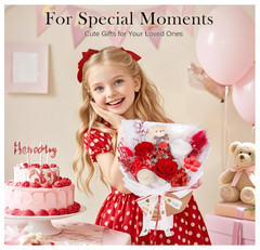 Preserved Flowers Bouquet with Bear, 3 Real Forever for Delivery, Red