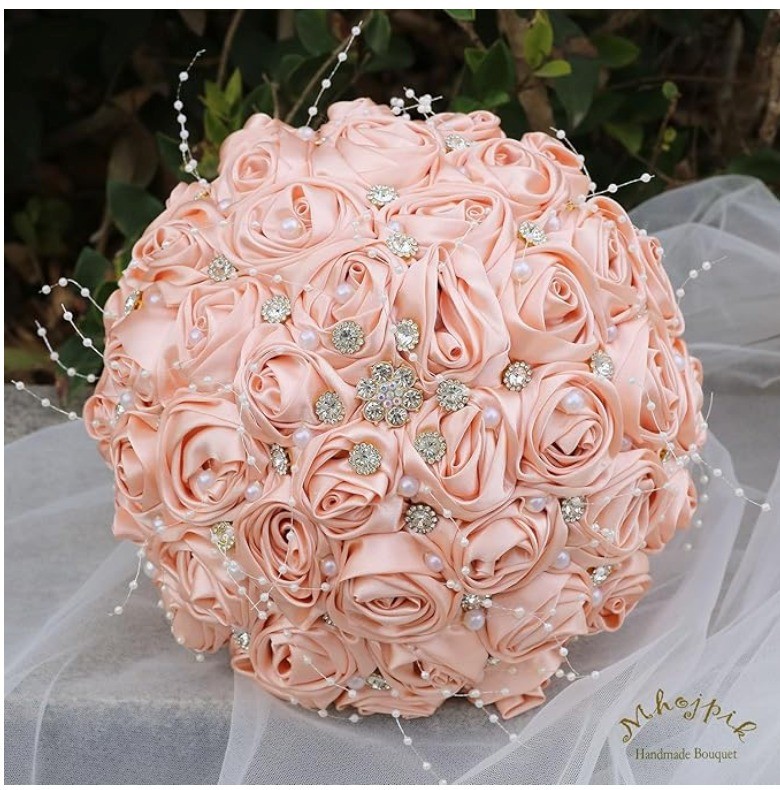 Versatile 8.7″ Peach Pink Brooch Bouquet for Weddings & Special Occasions