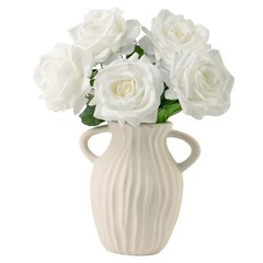 Artificial Flowers, 5Pcs Real Touch Roses, 4.3”Big Flower Head Faux Silk White
