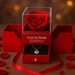Preserved Red Rose Flowers with Love Necklace Gifts for Women Mom Birthday Prom