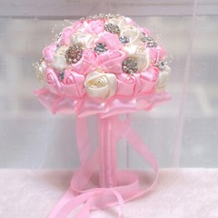 Handmade Luxury Rose Silk Pearls Rhinestone Brooch Wedding Bridal Bouquet Ivory