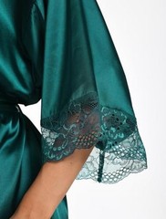 Women’s Satin Robe Long Silk Kimono Bathrobe Lace XX-Large-3X-Large Dark Green